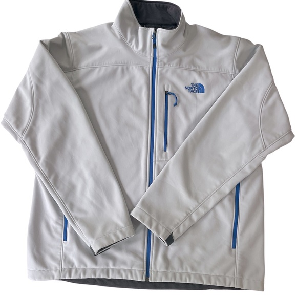 North Face Men’s XL Soft Shell Full Zip Jacket Gray with Blue Trim - Picture 1 of 10